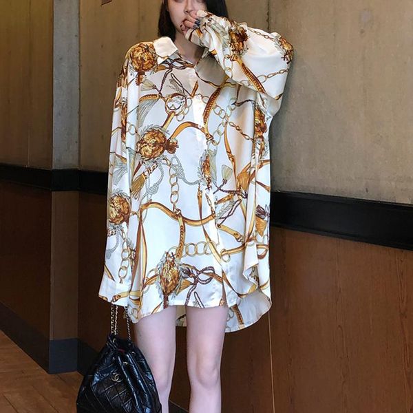 

womens blouses shirts plus size laides shirts spring summer fashion printing womens chiffon blouses casual loose long sleeve blusas mujer fe, White