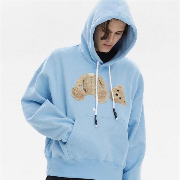 

4 color palms teddy bear lettered print hoodies men women wear oversized loose long sleeve shirt sweater m-2xl angels165c, Black