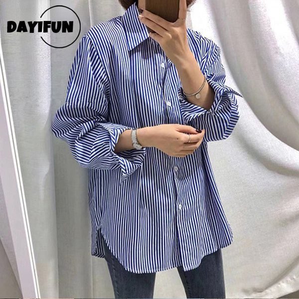 

women's blouses shirts dayifun shirts women blue striped loose simple students blouses females fashion chic korean style teens soft str, White