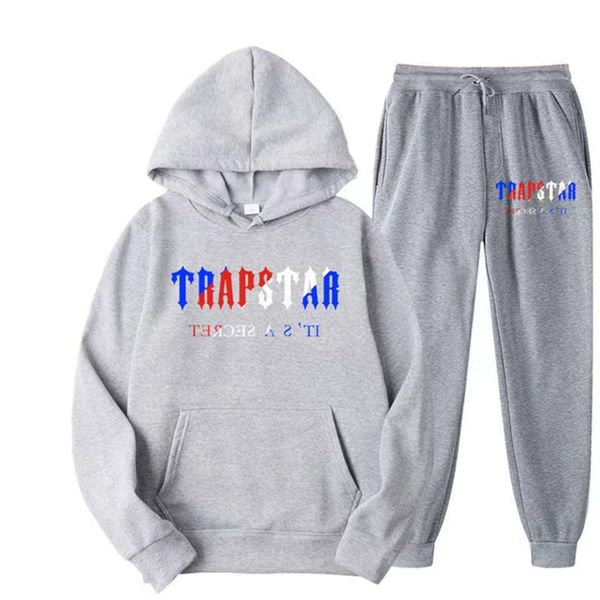 

designer new tracksuit trapstar brand printed sportswear men 13 colors warm two pieces set loose hoodie sweatshirt pants sets hoodie jogging, Gray