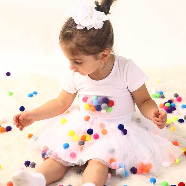 

skirts baby tulle tutu skirt kids girl colorful pettiskirt rainbow balls short skirt fashion children clothes ballet bottom skirt white t230, Blue