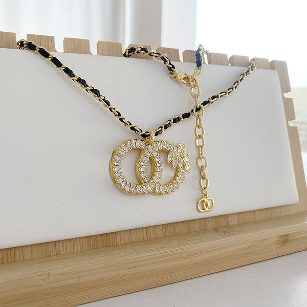 

14k gold plated necklace 18 style channel pendant necklaces luxury designer for women brand double letter chain plated crysatl rhinestone, Silver