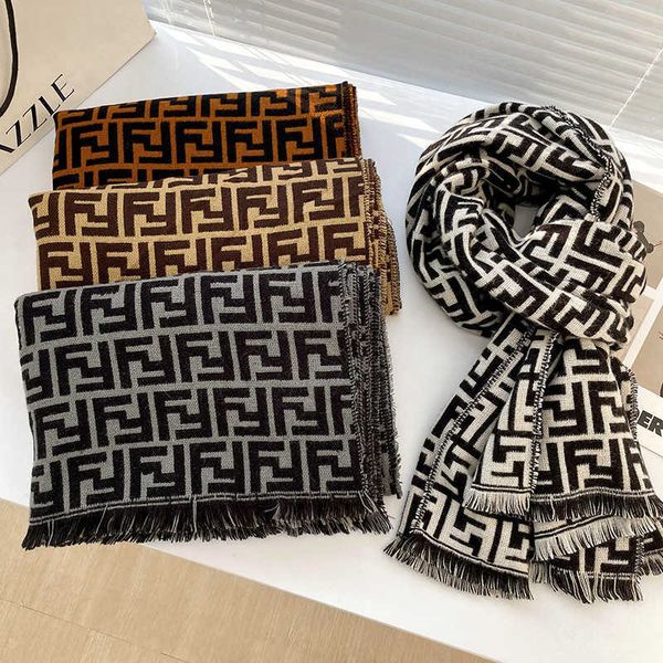 

new letter double f scarf women's imitation cashmere in autumn and winter thickened warm shawl double-sided dual-purpose neck protectio, Blue;gray