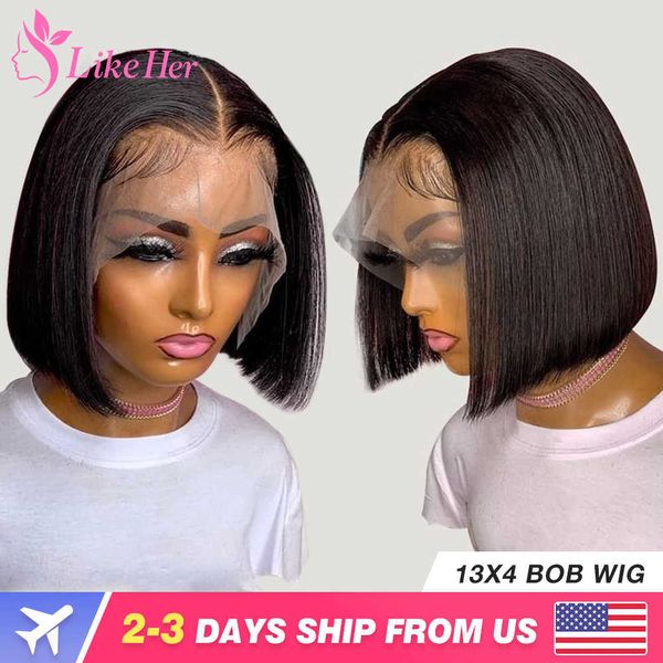 

synthetic wigs straight bob wig lace front human hair s for women brazilian hd frontal 13x4 glueless 230227, Black