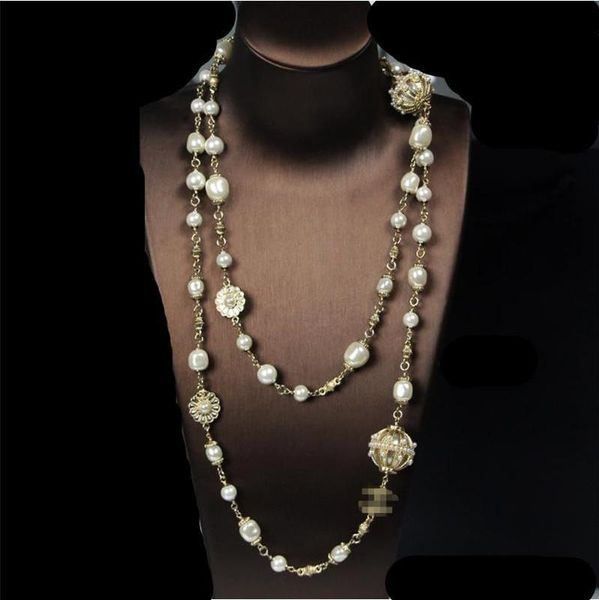

pendant necklaces luxury jewelry classic fashion lantern letter pendant size pearl long sweater chain necklace, Silver