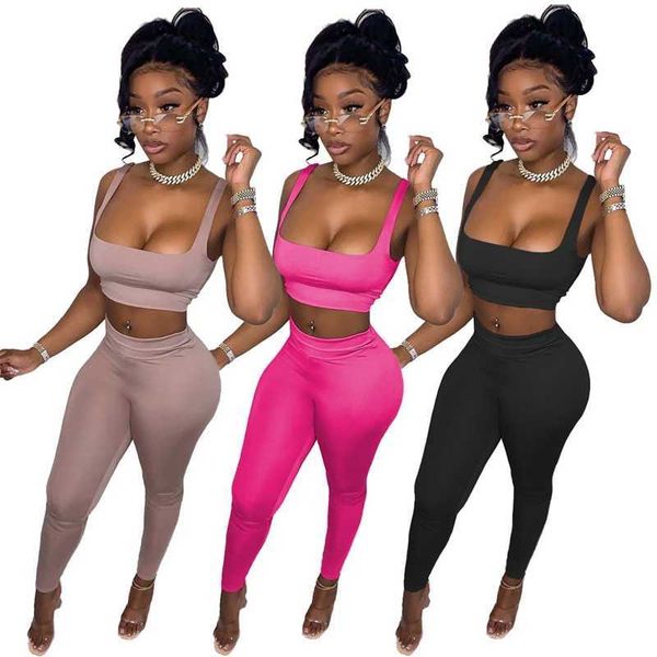 

2023 summer women clothing active tracksuits two piece set womens fashion scoop neck vest pants two-piece suit, Gray