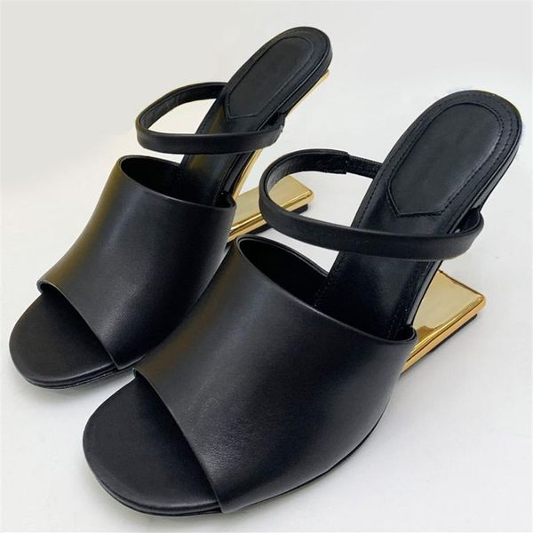 

2022 summer luxury designers slippers high heeled sandals real leather design heel height 8 5 cm 8 colors and 242p, Black