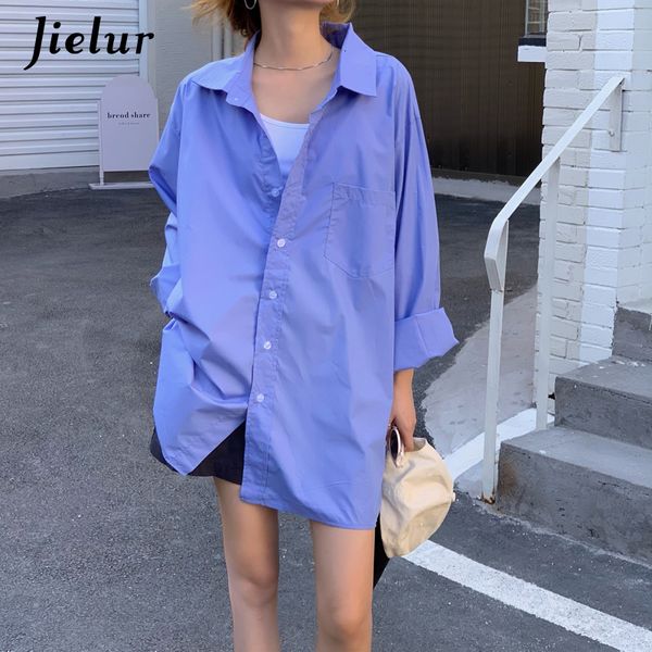

womens blouses shirts jielur korean midlength harajuku women loose blouse female street casual cool boyfriend white blue shirt pocket sl 230