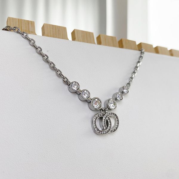 

diamond necklace 18 style channel pendant necklaces luxury designer for women brand double letter chain plated crysatl rhinestone, Silver