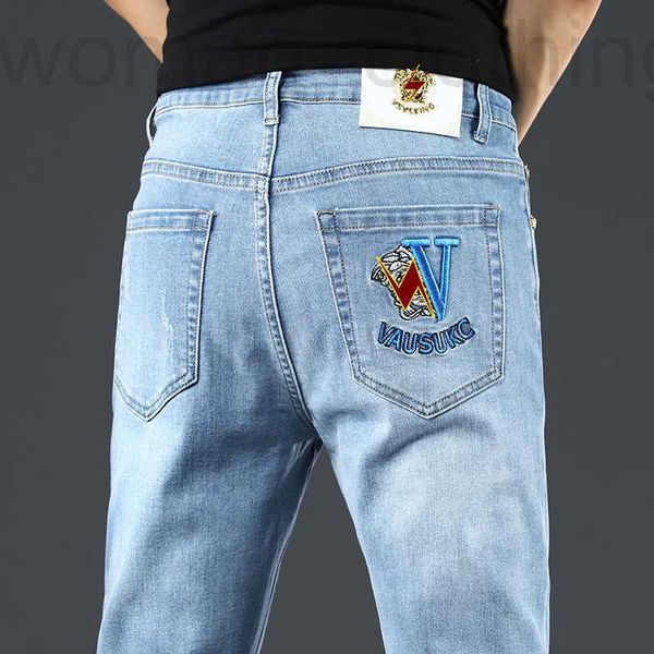 

men's jeans designer embroidered jeans men's new light blue slim straight pants in autumn and winter ioaz