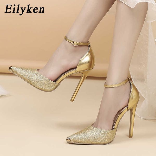 

2023 new glitter women pumps spring lady pointed toe high heels party ankle buckle strap prom shoes sandals mules 230302, Black