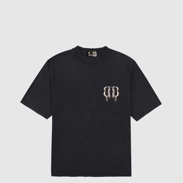 

duyou oversize t shirt with vintage jersey wash letters 100% cotton t-shirt men casuals basic t-shirts women quality classical dy8906, White;black