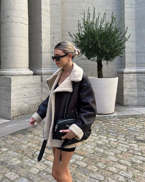 

women's jackets fashion faux fur jacket with zipper women long sleeve double-sided warm coat female casual lapel lace up 230302, Black;brown