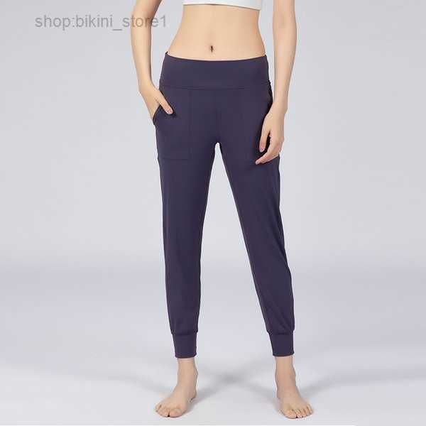 

naked-feel fabric yoga pants women loose fit sport active back waist lounge jogger leggings with two side pockets 3 bk69, Black
