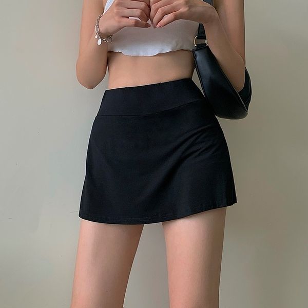 

skirts tennis women high waist girl tight bag hip short summer sports culottes split aline mini skirt y2k 230302, Black