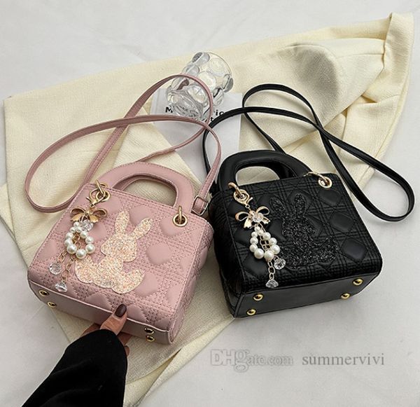 

easter kids handbags girls cute sequins rabbit quilted single shoulder bags lady style children cartoon bunny messenger bag z0575, Black