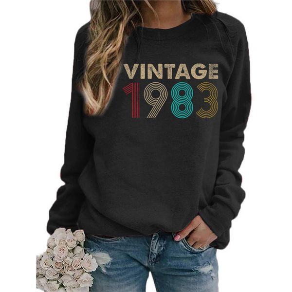 

womens hoodies sweatshirts vintage 1983 printed fleece long sleeve o neck loose sweatshirt girls hoodie pullovers winter 230301, Black