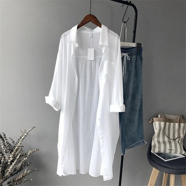 

cotton casual white long blouse women autumn sleeve shirts loose 230302