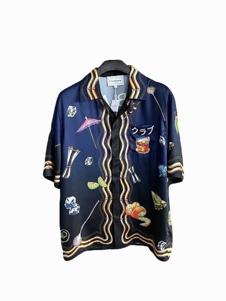 

casablanca designer classic shirt men and women fashion colorful whisky glass gradient hawaiian short sleeve shirt, White;black