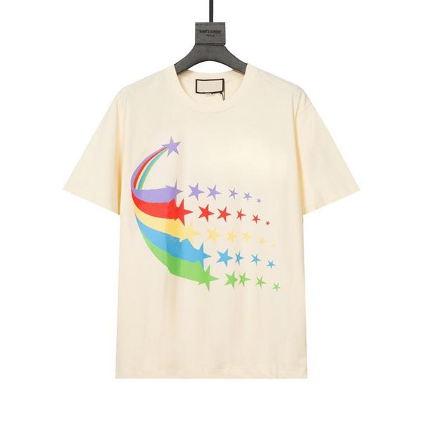 

2021 spring summer europe italy multicolor stars pattern tee t shirt women street casual cotton fashion tshirt238v, White;black