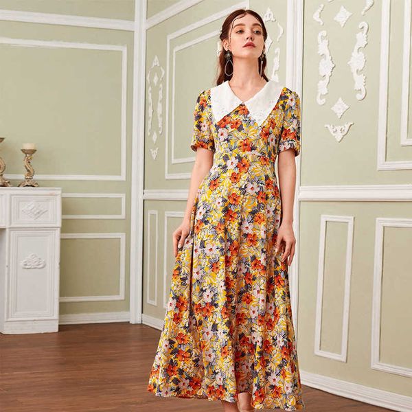 

women's casual dresses mxz-130 women's 2023 fashion doll neck short sleeve high waist ruffle skirt temperament long dresses, Black;gray