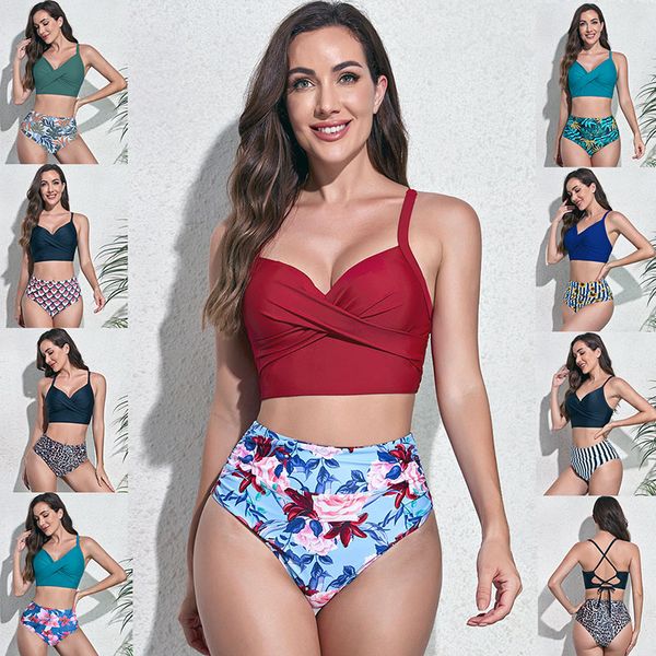 

women's swimsuit new backless bikini high waist split swimsuit, White;black