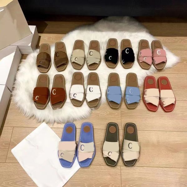 

designer slipper woody sandal women mules women loafers canvas flat rubber shoes classic summer beach sandals white black fashion slippers