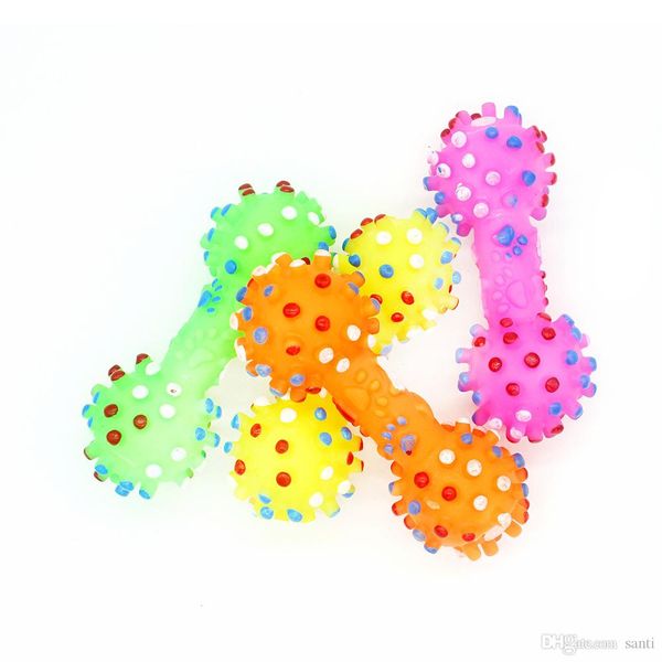 

Dog Toys Colorful Dotted Dumbbell Shaped Dog Toys Squeeze Squeaky Faux Bone Pet Chew Toys For Dogs XB1