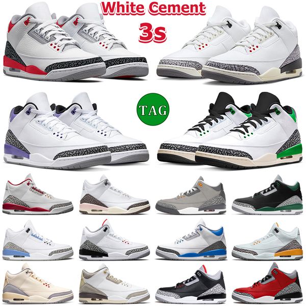 

basketball shoes jordas 3 3s sneakers white cement reimagined fire red cardinal dark iris pine green unc rust pink black cat wizards mens wo
