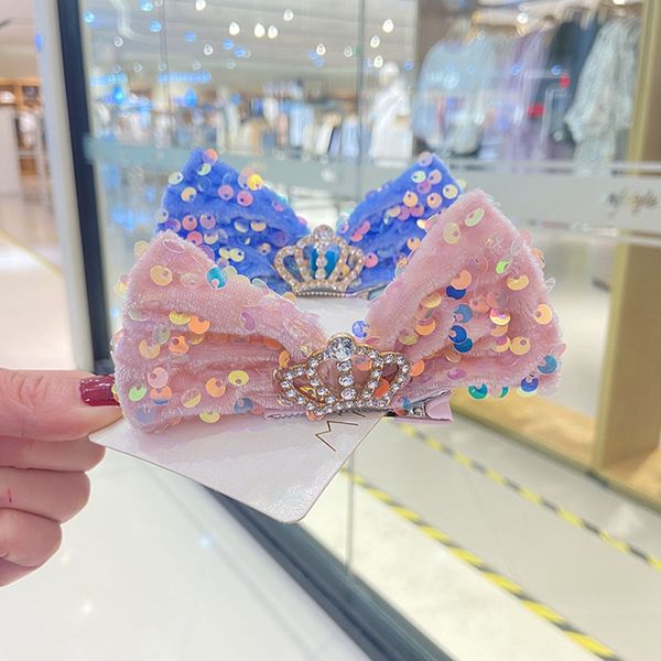 

sequined crown children ribbon bowknot hairpins kids girl hair clips bows barrettes accessories fashion new women hairclip headdress 1797, Slivery;white