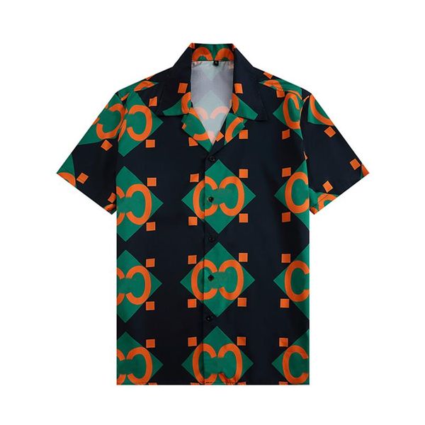

luxury designer shirts mens fashion geometric print bowling shirt hawaii floral casual shirt men slim fit short sleeve dress3020, White;black