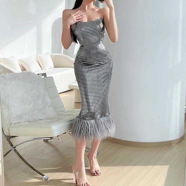 

spring dress personality slim fit sheath slimming sequined tube furry, Black;gray