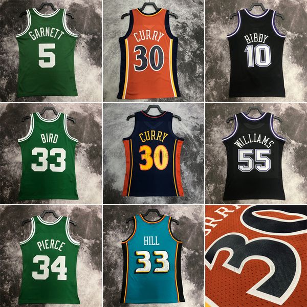 

printed vintage basketball jerseys 5 kevin 34 paul garnett pierce larry 33 bird 10 mike 55 jason bibby williams stephen 30 curry motion gran, Black;red