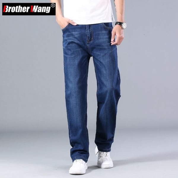 

men's jeans classic men's thin blue jeans advanced stretch loose straight denim trousers male brand pants plus size 40 42 44 23030