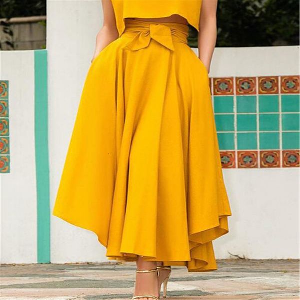 

skirts fashion womens ladies solid color bandage pleated cocktail party high waist summer a line with pocket 230302, Black