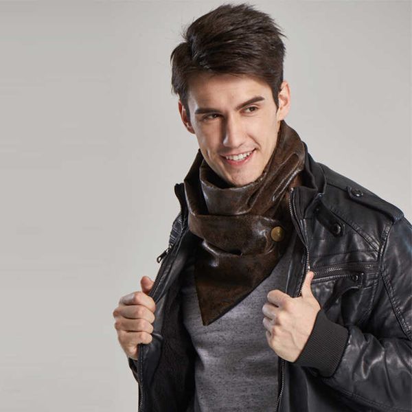 

scarves couverture foulard luxury neck warmer with snaps men scarf fashion simple vegan leather scarf gift idea l230302, Blue;gray