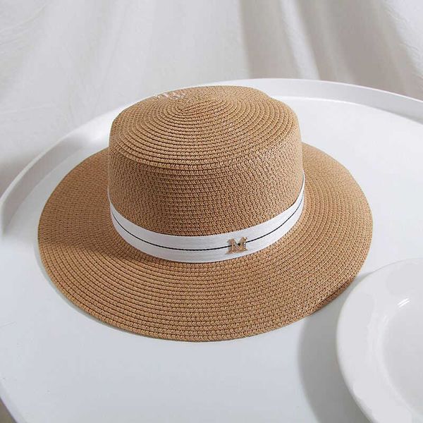 

wide brim hats new fashion women flat sun hat female summer m letter straw hat summer visor caps ladies sunscreen beach hats travel hats j23, Blue;gray