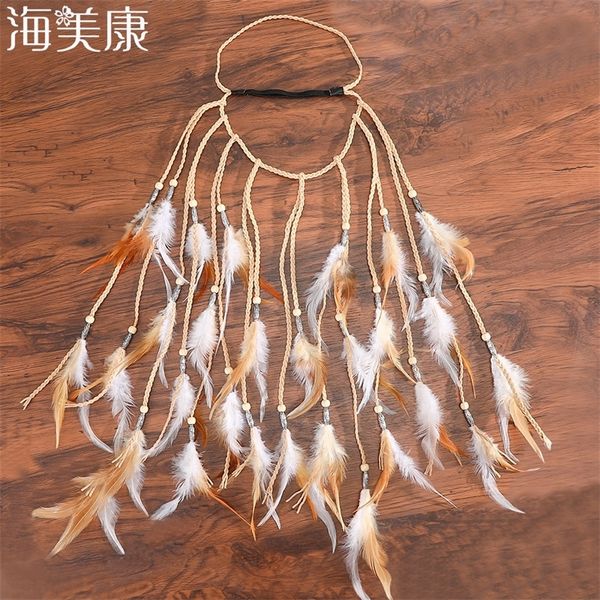

headbands haimeikang feather hairbands for women girls gypsy festival bohemian style accessories rope headwear hippie 230301, Silver