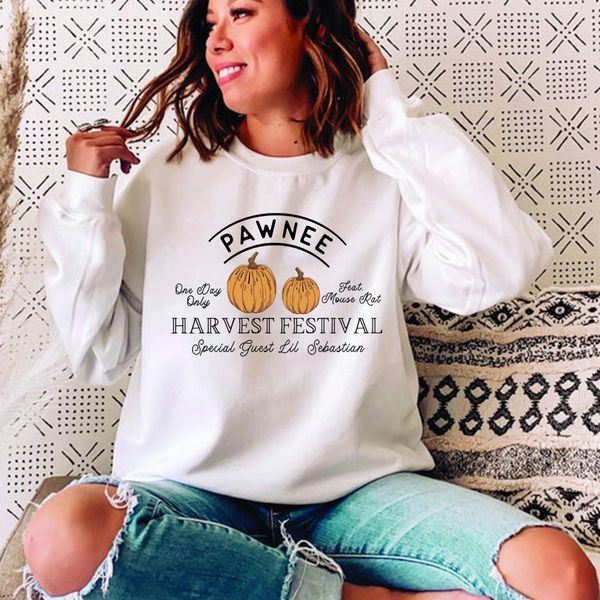 

women's hoodies sweatshirts pawnee harvest festival sweatshirt fall hoodie pumpkin crewneck parks and rec tv show inspired shirt graphi, Black