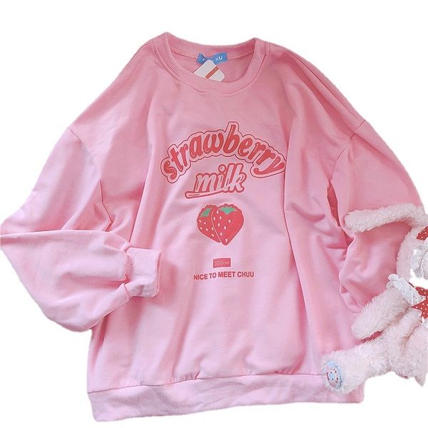 

women's hoodies sweatshirts s-3xl harajuku kawaii sweatshirt strawberry pink sweatshirts spring kpop korean style fleece women cute out, Black