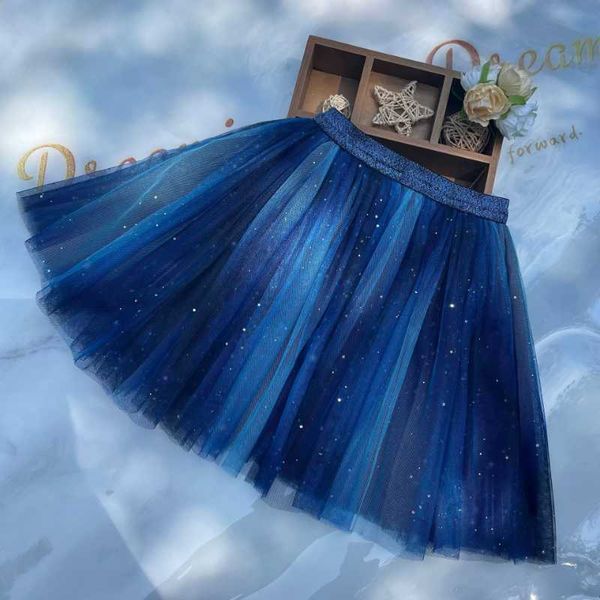 

skirts girls 2022 autumn and winter new all-match skirt children's mesh tutu skirts princess girl blue fantasy starlight short skirt t2