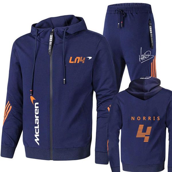 

summer formula one race riders lando norris f1 mclaren team zipper hoodies tracksuit men's sets clothes trousers sweatshirt297b, Black