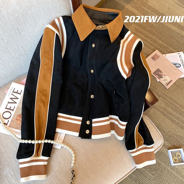 

womens jackets vintage baseball women coats fashion streetwear uniforms casual short coat loose patchwork 230302, Black;brown