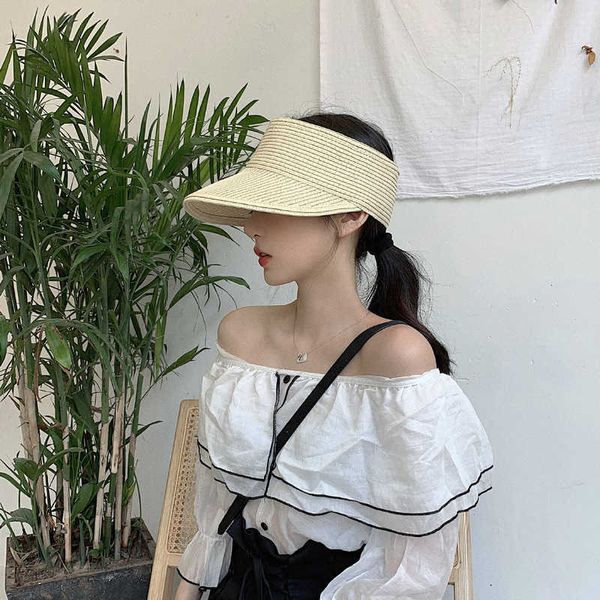 

wide brim hats summer cap empty suncap foldable portable roll up beach hat wide brim women sun hats fashion casual straw caps visors j230301, Blue;gray