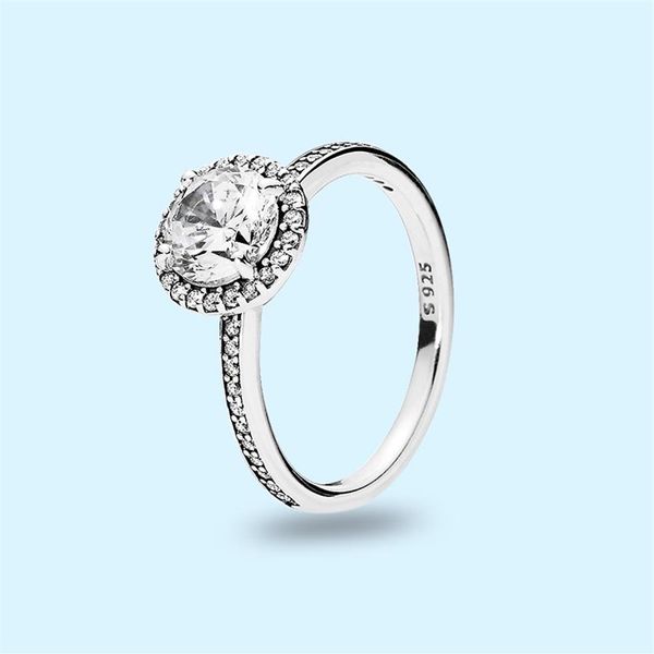 

big cz diamond wedding ring women gift jewelry with original box for pandora 925 sterling silver rings set299v, Slivery;golden