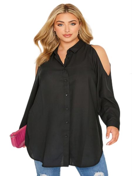 

womens blouses shirts plus size elegant long sleeve spring autumn blouse women casaul cold shoulder button front work office shirt large siz, White