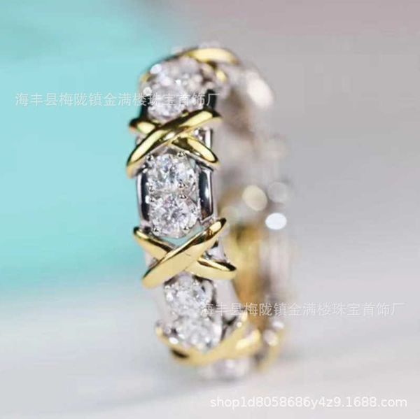 

high version tiffay x color separation cross ring sterling silver inlaid with 16 male and female lovers 18k gold mantian star food