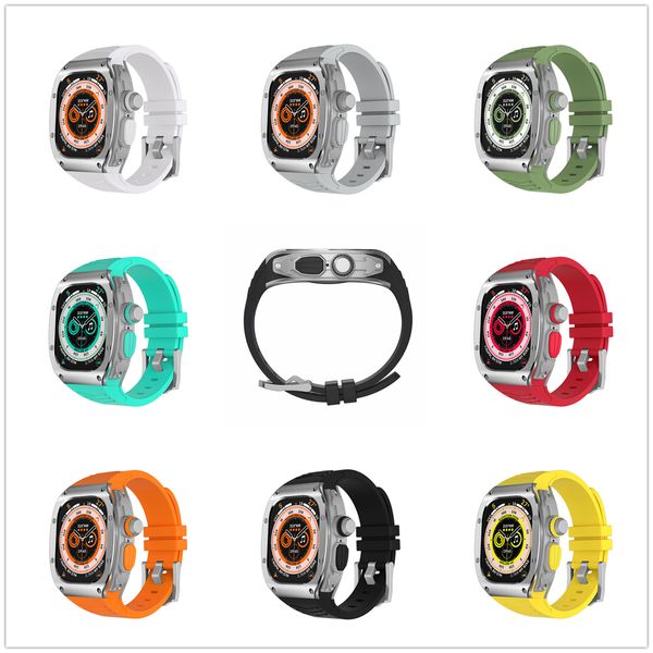 

Stainless Steel Straps Case Protector Cover Fit Band Silicone Bands Luxury Mod Kit for Apple Watch Ultra 49mm Metal Case Strap for iWatch Series 8 Bracelet s i