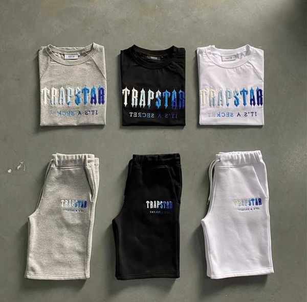 

costume trapstar t-shirt dcontract pour hommes vtements de sport ensembles manches courtes short en peluche motion current 29ess, White;black
