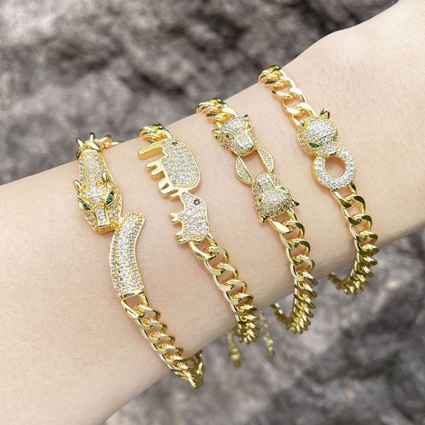 

Luxury designer hip-hop bracelet female micro-set zircon animal elephant leopard head bracelet wholesale